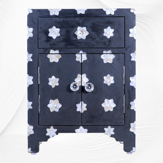 Mother Of Pearl Star 1 Drawer 2 Door Bedside Table Black