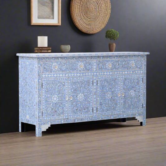 Mother Of Pearl Inlay Floral Sideboard Light Blue