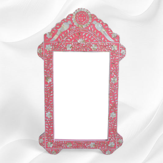Pink Mother Of Pearl Inlaid Parrot Mirror