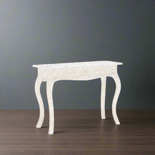 Mother Of Pearl Inlay 1 Drawer French Style Console White