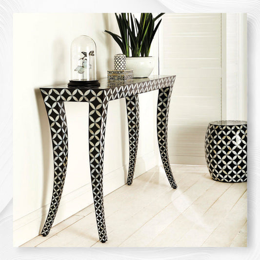 Mother Of Pearl Curved Leg Console Geometric Black