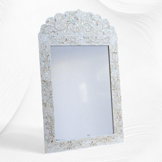 Mother Of Pearl Inlay Floral Crested Mirror Ivory