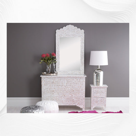 Mother Of Pearl Inlay Floral Crested Mirror White 1