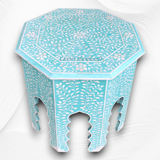 Naomi Bone Inlay Octagonal Large Side Table Mint Green 1
