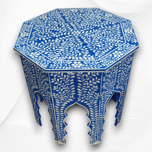 Naomi Bone Inlay Octagonal Large Side Table Blue 1