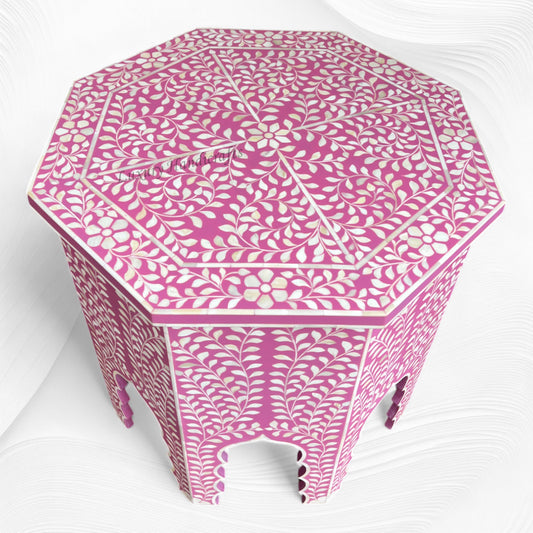 Naomi Bone Inlay Octagonal Large Side Table Pink 1