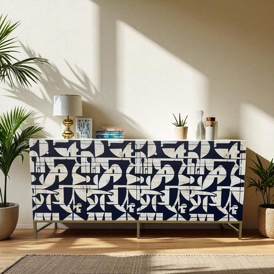 Navy Geometric Bone Inlay Buffet