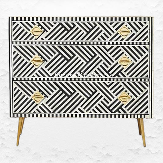 Optical Bone Inlay 3 Drawer Chest Black