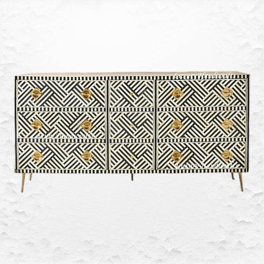 Optical Bone Inlay 9 Drawer Chest Black 1