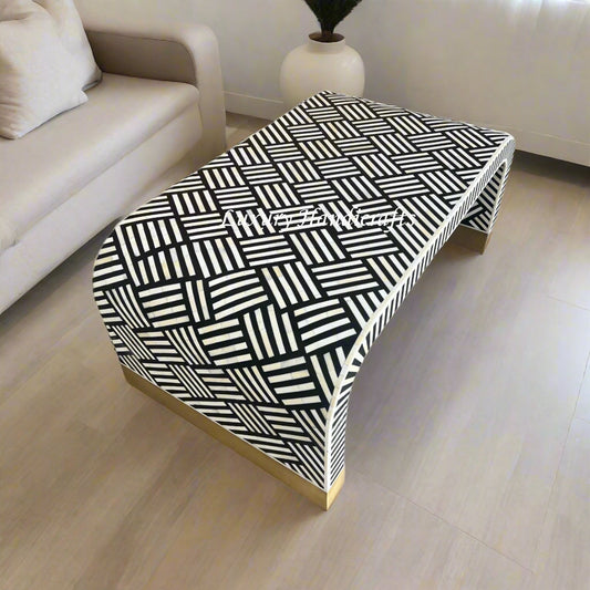 Optical Waterfall Bone Inlay Coffee Table Black Brass Base 1