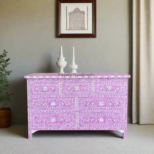 Purple Mother Of Pearl Inlay Chest Of 7 Drawers Large