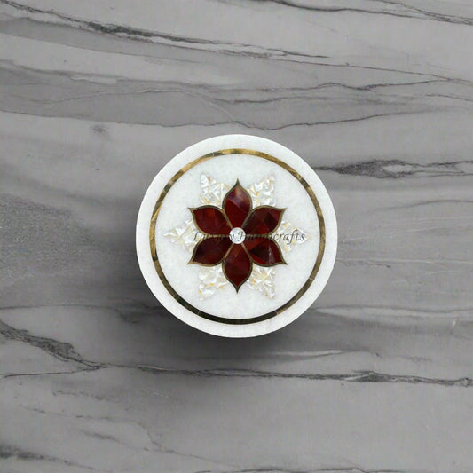 Red Carnelian Flower Table Top Round 1