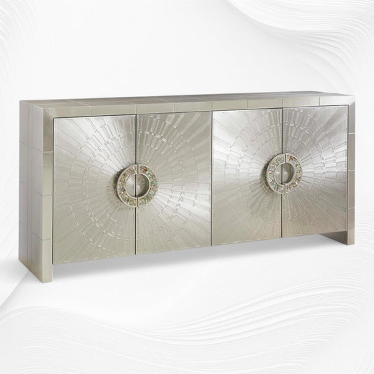 Talitha Nickel Embossed 4 Door Credenza 2