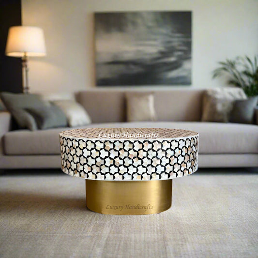 Small Targua Mother of Pearl Inlay Center Table Oval Black 1