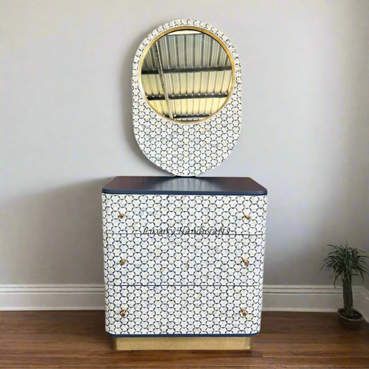 Targua Bone Inlay 3 Drawer Chest and Mirror Black Combo
