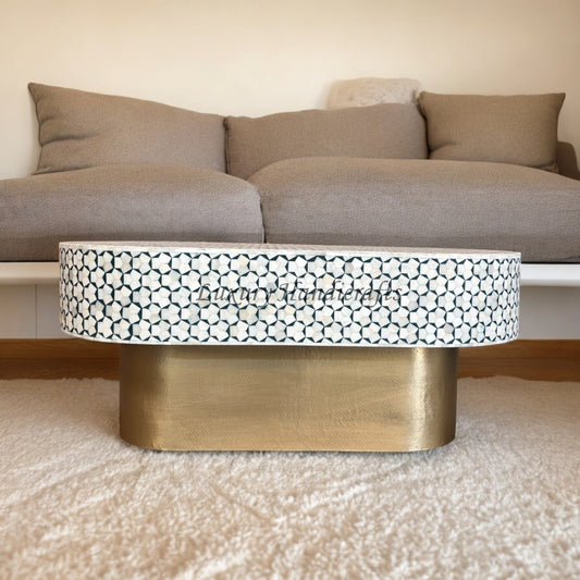 Targua Bone Inlay Oval Coffee Table Teal Green