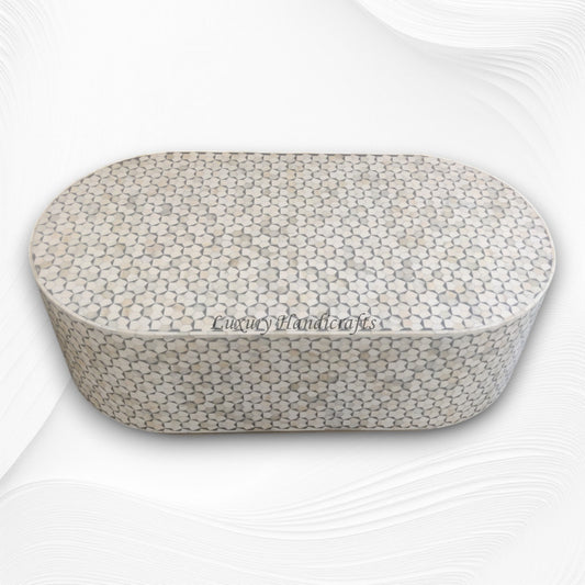 Targua Bone Inlay Oval Coffee Table Brass Strip Grey 2