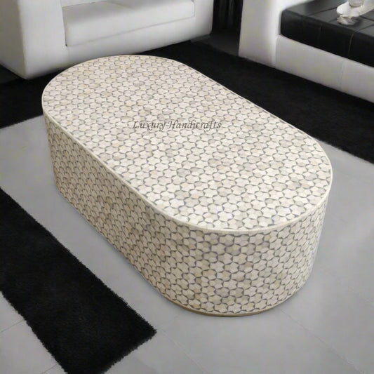 Targua Bone Inlay Oval Coffee Table Brass Strip Grey 1