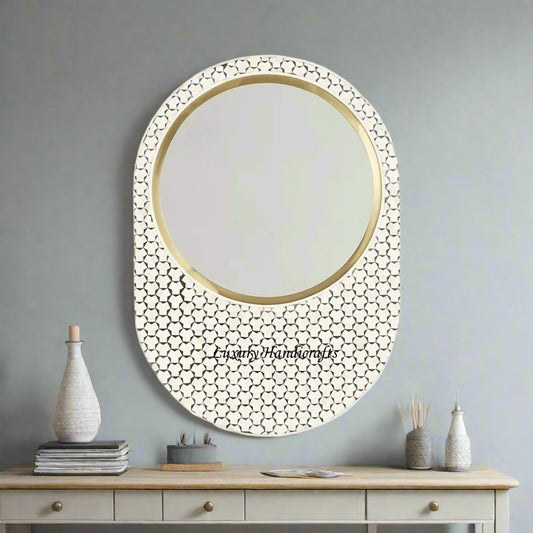 Targua Bone Inlay Oval Mirror Black | Bone Inlay Round Mirror