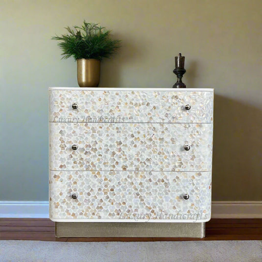 Targua MOP Inlay 3 Drawer Chest White Metal 1