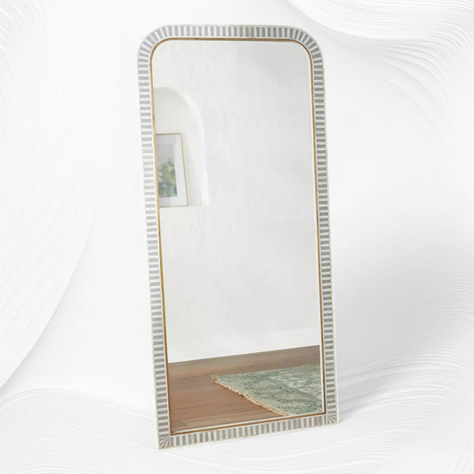 Waterfall Bone Inlay Floor Mirror Grey 1