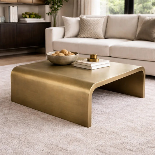 waterfall brass coffee table square metal center table with curved edges