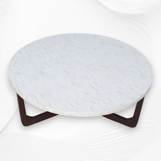 Bone Inlay Chevron Top Center Table Polished Base