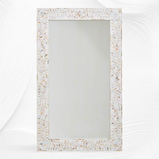 White Mother Of Pearl Inlay Mirror Floral