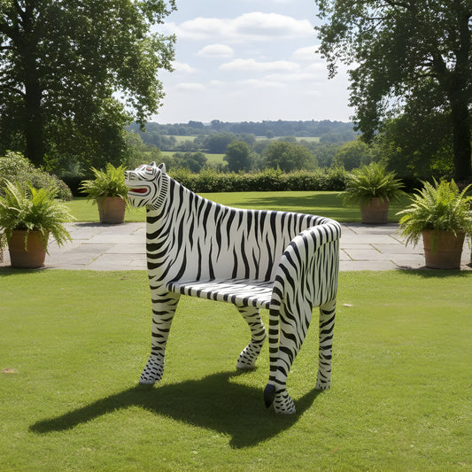 Handcrafted Wooden Tiger Chair White