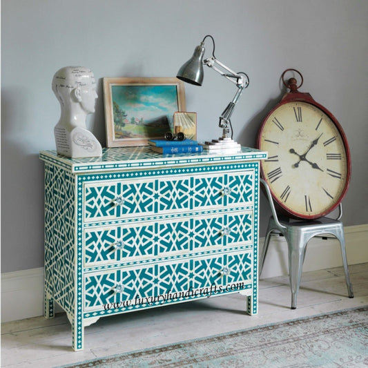 Abstract Bone Inlay Chest Of 3 Drawers Green