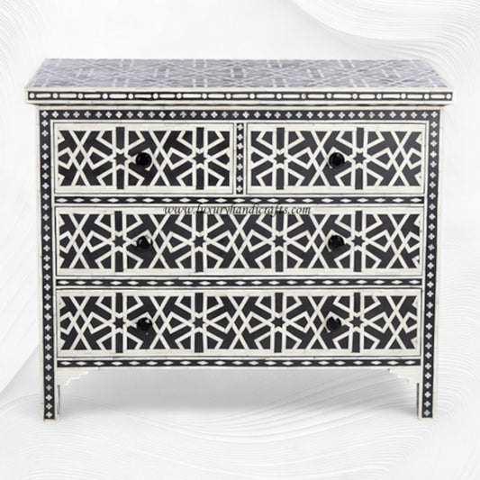 Abstract Bone Inlay Chest of 4 Drawers Black