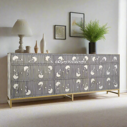 Ada Bone Inlay 9 Drawer Sideboard Black