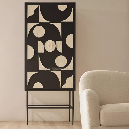 Arya Bone Inlay Bar Cabinet Black