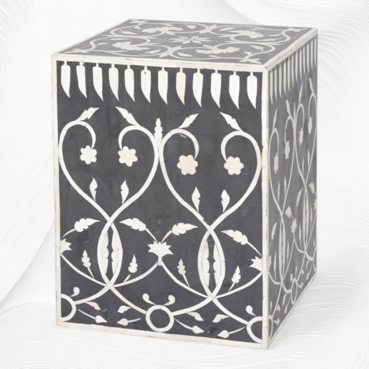 Bel Bone Inlay Square Stool Black