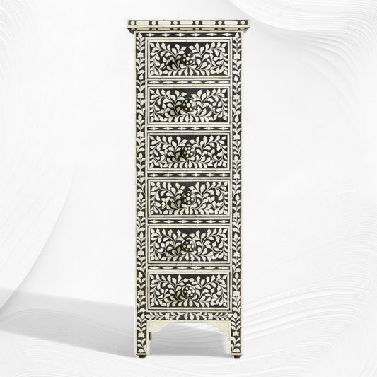 Black Bone Inlay 6 Drawer Floral Lingerie Chest