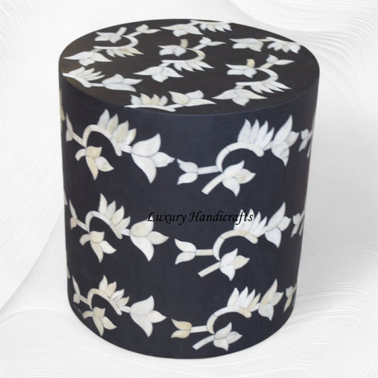 Black Bone Inlay Flower Stool