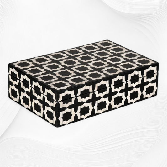 Black Moroccan Pattern Bone Inlay Box