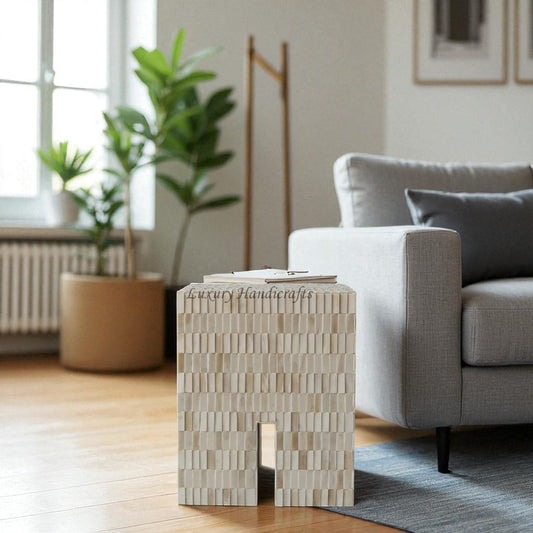 Blanch Bone Inlay Square Side Table