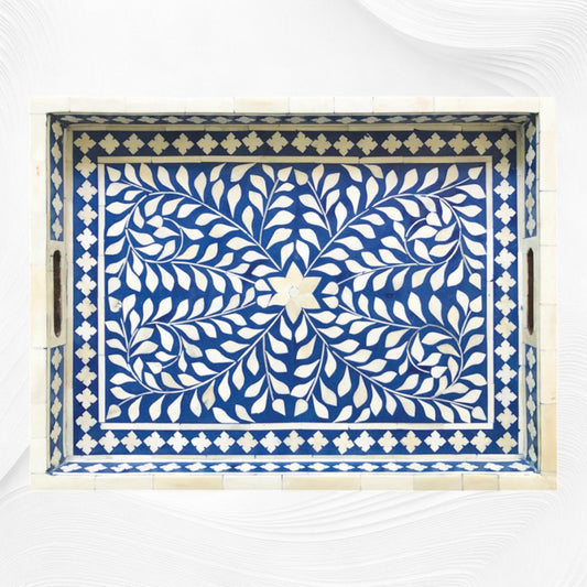 Blue Bone Inlaid Rectangular Tray Floral Design | Blue Bone Inlay Tray