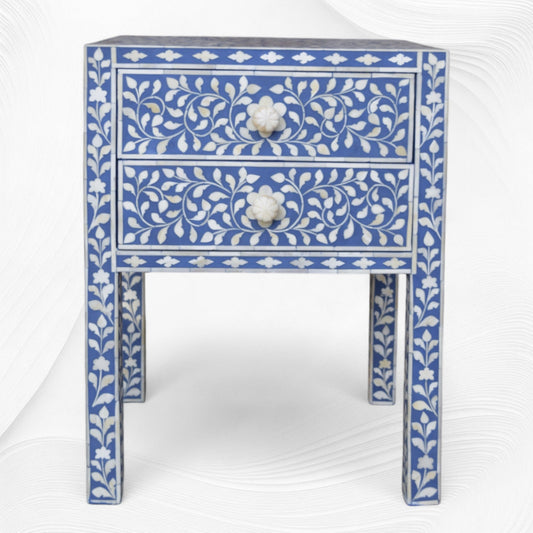 Blue Bone Inlay 2 Drawer Bedside Long Leg