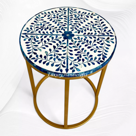 Blue Ella Colored Bone Inlay Round Side Table