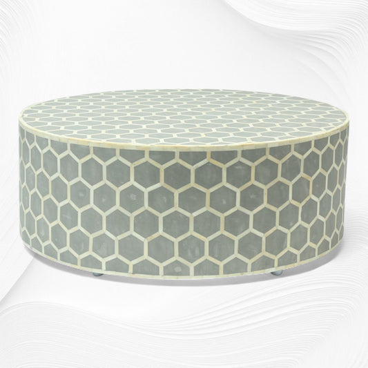 Bone Inlaid Round Coffee Table Honeycomb Grey | Bone Coffee Table