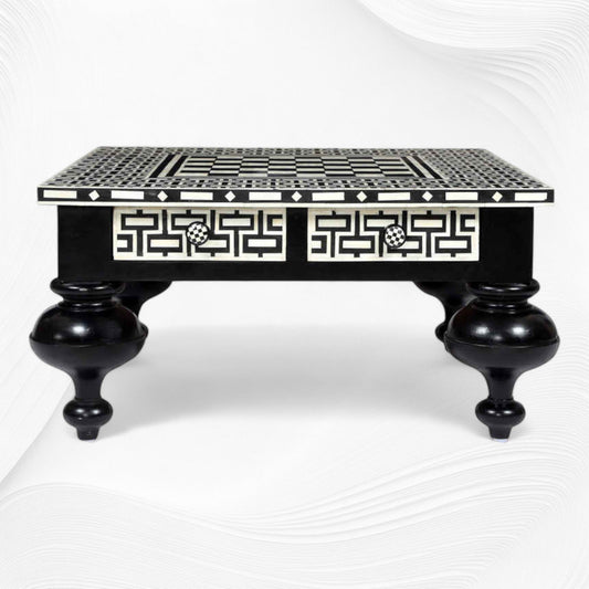 Bone Inlay Chess Coffee Table Black