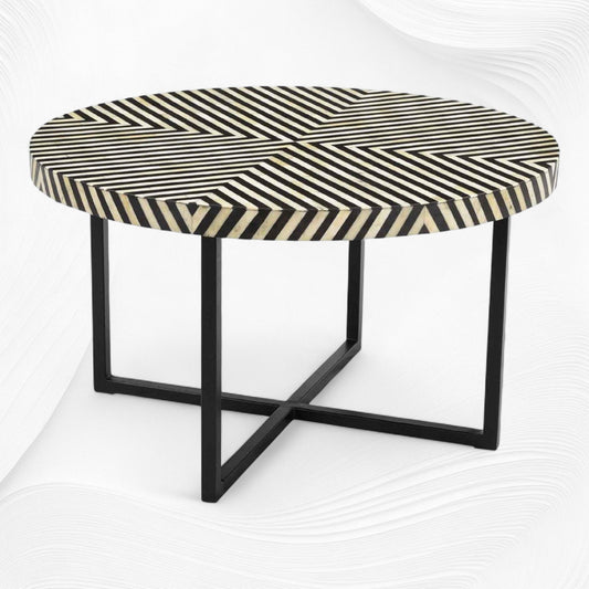 Bone Inlay Coffee Table Diamond Stripe Black