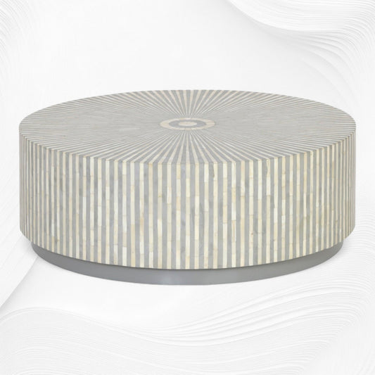 Bone Inlay Center Table Stripe Design Grey