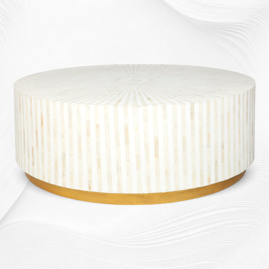 Bone Inlay Center Table Stripe Design White