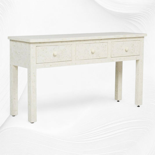 Bone Inlay Floral 3 Drawer Floral Console Edge White