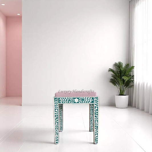 Bone Inlay Floral Stool Green