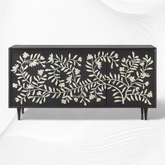 Bone Flower Media Console Black Finish