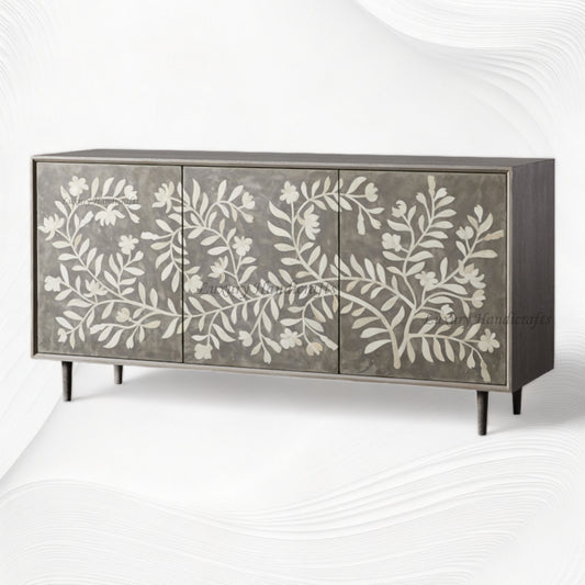 Mother of Pearl Inlay Flower Media Console Dusk Finish